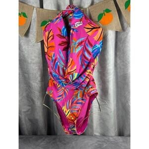 Bar III MAGIC MAGENTA Paradise in the Palms One-Piece Swimsuit, US X-Large